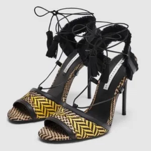 Zara Black and Yellow Woven Lace Up Sandals thumbnail 1