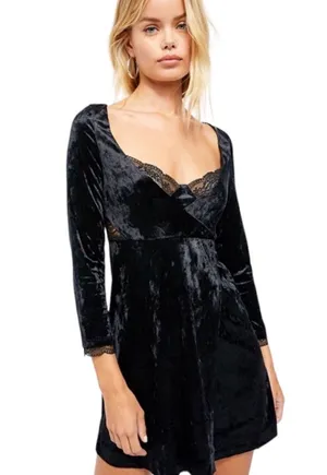 Free People Kat Black Velvet Mini Dress thumbnail 1