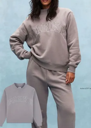 PARKE Monochrome Varsity Mockneck Sweatshirt in Stone Gray New thumbnail 1