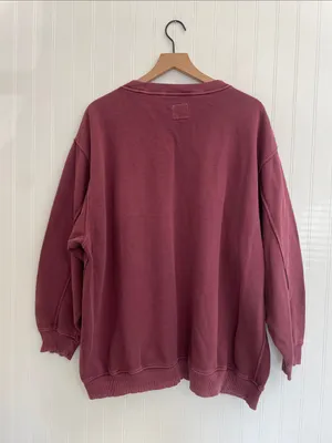 AERIE Everyday Pocket Pullover Crewneck Ribbed in Burgundy Size XL thumbnail 3
