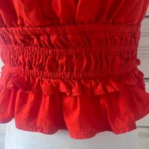 Sim & Sam Red-Orange V Neck Tie Shoulder Crop Top thumbnail 3