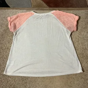 Miss‎ Me Womens L Peach Boho Medallion Print Swiss Dot Short Sleeve Top MT1162S thumbnail 6