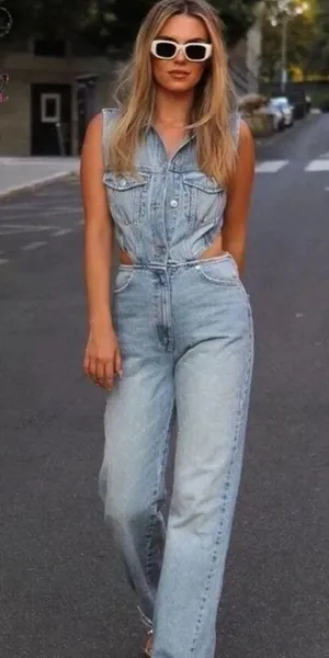 ZARA Denim Jumpsuit thumbnail 1