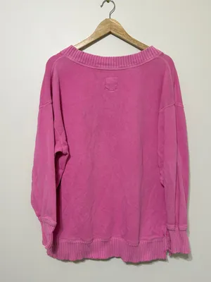 Aerie Hot Pink Down To Earth V Neck Pullover Sweatshirt Barbie Size Small thumbnail 6