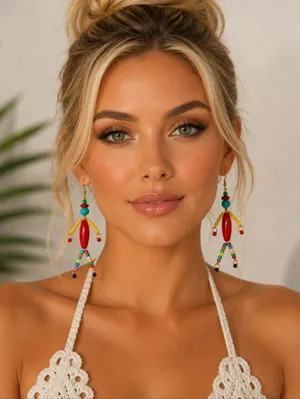 Resin Beaded Dangle Earrings Ethnic Bohemian‎ Style Perfect for Parties & Casual thumbnail 1