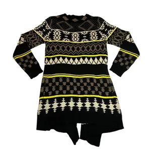 Ekklesia Open Front Knit Geometric Print Cardigan Size M/L Long Line Cozy Cotton thumbnail 2