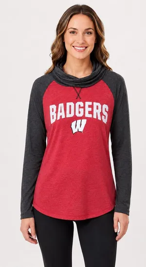 Hooded Tee LG Red Box Seat Cotton Blend Long Sleeve Graphic Badgers thumbnail 1