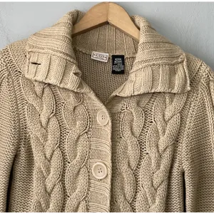 Arizona Jeans Y2K Cable Knit Cardigan Size Medium Tan Button Sweater Chunky Academia thumbnail 3