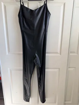 Aerie Offline Black Faux Leather Jumpsuit thumbnail 3