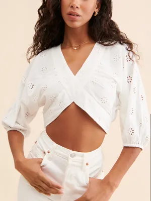 Vero Moda Cropped White Eyelet Top thumbnail 1