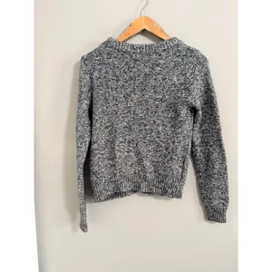 Abercrombie & Fitch Cable Knit Sweater Womens XS Grey Distressed Fringe Marled thumbnail 5