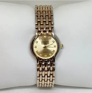 Vintage PS Design women watch gold tone quartz 24mm links bracelet 7.3” running thumbnail 1