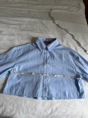 Edikted Sky Blue & White Pinstripe Button Up Crop Top Long Sleeve XS academia thumbnail 4