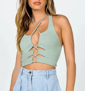 Princess Polly Green Raddix Halter Top thumbnail 1