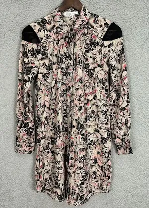 BCBgeneration Shift Dress Womens XXS Pink‎ Floral Long Sleeve Boho Whimsigoth thumbnail 1