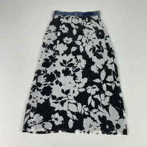 Ruth Skirt Sz XS Black Floral Sequin‎ Chiffon Denim Waist Midi Y2K Anthropologie thumbnail 10