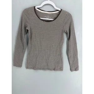 H&M Womens Long Sleeve Top Brown White Striped Scoop Neck Size M thumbnail 2