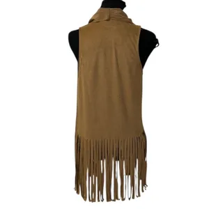 It Gal Tan Stretchy Fringe Lightweight Vest(Size Medium) Tan thumbnail 2