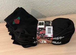 Ed Hardy Black Crew Socks with Rose Embroidery -10 Pack thumbnail 1