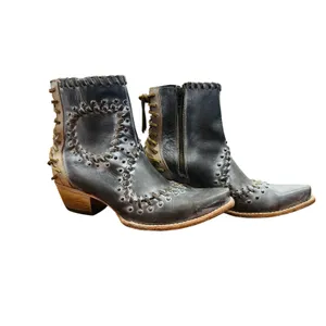 FREEBIRD Black Walker Style Leather Whip Lace Western Detail Bootie size 10 thumbnail 3