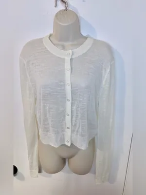 AQUA XL Ivory Linen Blend Open Knit Cardigan Lightweight Button Sweater thumbnail 2