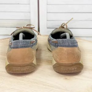 Sperry Top Sider Laguna Leather Canvas Slip On Loafer Boat Shoes‎ Tan Blue 8 thumbnail 6