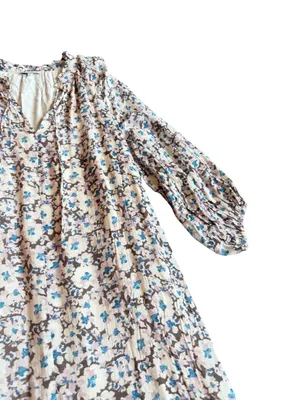 Z Supply Ivory Blue Floral Tiered Maxi Dress Long Sleeve Bohemian Small Women's thumbnail 4
