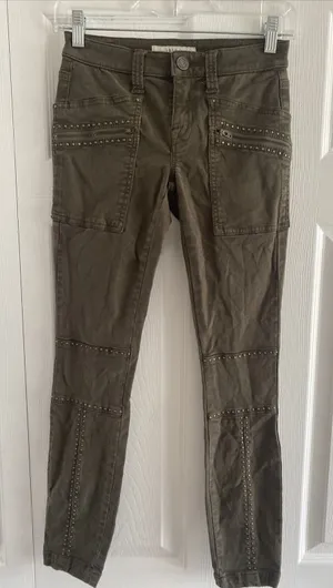 Joie Studded Cargo Skinny Pants Womens Size 23 Olive Green Edgy Moto Utility thumbnail 1