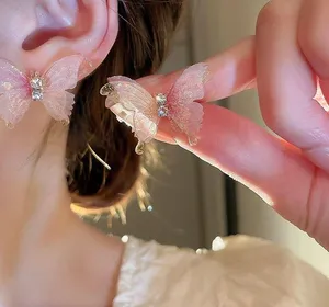 Super Sweet Pink Butterfly Stud Earrings for Women thumbnail 3