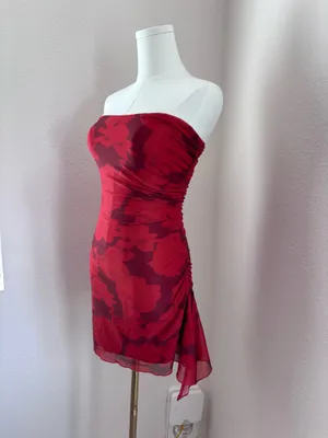 Princess Polly Red Floral Print Strapless Ruched Mini Dress (4) thumbnail 4