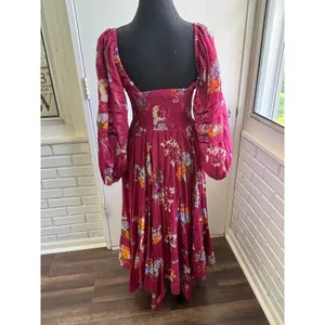 Free People Morning Glory Maxi Dress Small smocked lace boho cowgirl‎ maximalist thumbnail 7