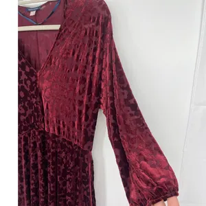 Tommy Hilfiger Burnout Velvet Dress Sz 6 Whimsigoth Burgundy Sheer Romantic Goth thumbnail 6