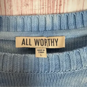 All Worthy By Hunter McGrady Blue & Mocha Brown Tie Dye Crewneck Knit Sweater L thumbnail 7