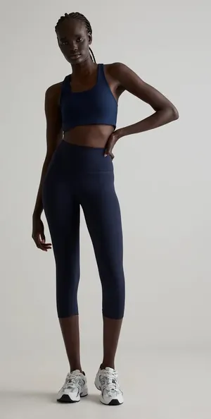 Quince Ultra Form High Rise Capri Leggings Navy Blue L Athleisure Workout Yoga thumbnail 1
