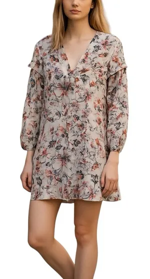 Parker Floral Pullover Long Sleeve Mini Dress Xs thumbnail 1