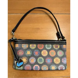 Y2K Dooney &‎ Bourke Wristlet Multicolor Circle Stamp Medallion Logo Design thumbnail 5