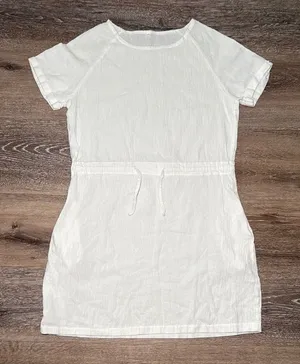 Women's Drawstring Waist Mini‎ Dress Pockets Short Sleeves Round Neck Medium thumbnail 1