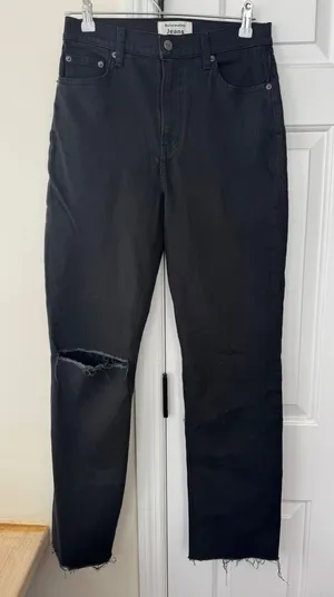 Reformation‎ Liza High Straight Jean Black Destroyed Distressed Raw Hem Size 28 thumbnail 1