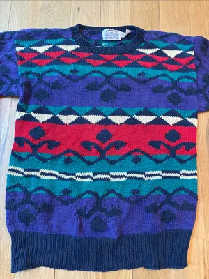 Vintage Geometric Sweater Cotton Blend Crewneck Size Medium thumbnail 2
