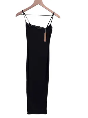SKIMS NWT Fits Everybody Lace-Trimmed Stretch Maxi Dress Onyx XS ( Sold out) thumbnail 5