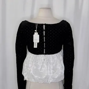 NWT!! FOR LOVE AND LEMONS‎ Elisa Long Sleeve Top Black Velvet Taffeta Eyelet XS thumbnail 9