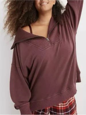 Aerie Down to Earth Funnel Collar Quarter Zip Lived in Sweatshirt thumbnail 1