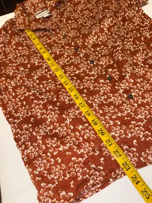 Rachel Zoe Rust Floral Short-Sleeve Button-Down Shirt 100% linen Size Small thumbnail 3