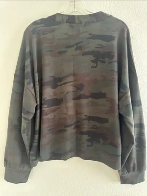 Social Standards Women's Camo Button-Front Cardigan - Olive Camo thumbnail 5