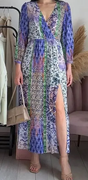 Zara Stunning Patchwork Print Pattern Long‎ Sleeve Dress thumbnail 1