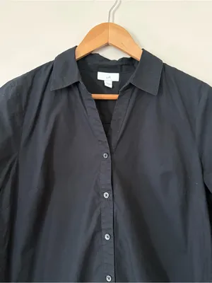 J.Jill Black Button Front Shirt High Low Tunic 3/4 Sleeve 100% Cotton Size M thumbnail 2