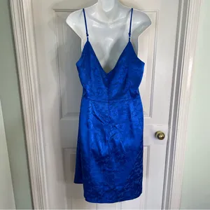 Lulu's Blue Satin Spaghetti Straps V-Neck Dress Size XL glam coquette rave chic thumbnail 5