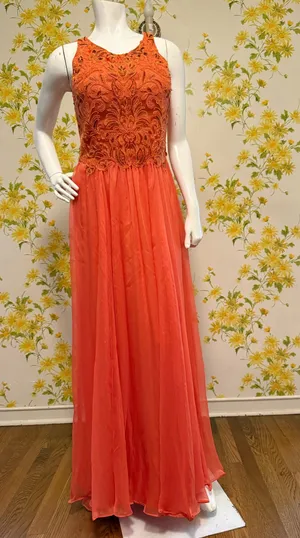 Illusion back prom evening gown size M Orange Size M thumbnail 1
