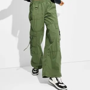 Olive Green Wide Leg Cargo Pants thumbnail 2