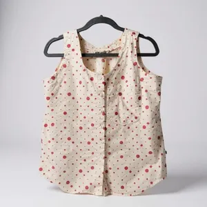 Vintage Mervyn's white and pink‎ polka dot tank blouse M thumbnail 2